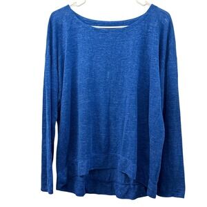 EILEEN FISHER Blue Organic Linen Long Sleeve Boat Neck Relaxed Fit Top Size S